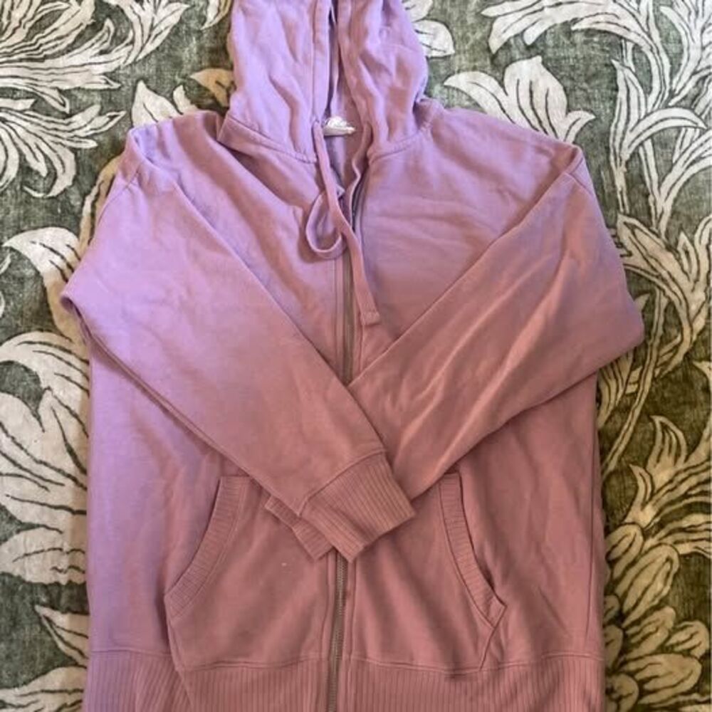 Uniqlo Pink Purple Zip Up Hooded Cotton Sweatshirt with Drawstrings, Women's S